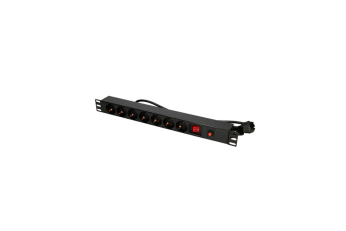 Regleta para Racks de 19", 16A, x7 Schuko + interruptor, en aluminio