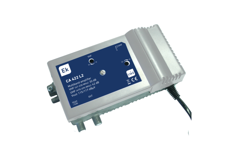Central amplificadora 2 entradas VHF (47-230 MHz) / UHF (470-694 MHz). G 30dB (VHF) / 42dB (UHF). Nivel de salida (DI Central amplificadora 2 entradas VHF (47-230 MHz) / UHF (470-694 MHz). G 30dB (VHF) / 42dB (UHF). Nivel de salida (DI