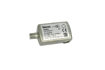 Amplificador de línea UHF para TDT, 1E-1S con conector F. 470...694MHz G 13dB Vs 98dBμV