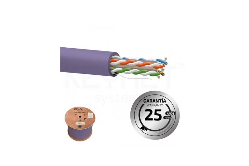 Cable Cat6 U/UTP BC 23AWG-0,54mm CPR-Cca s1a,d1,a1 caja+carrete 500mts violeta Cable Cat6 U/UTP BC 23AWG-0,54mm CPR-Cca s1a,d1,a1 caja+carrete 500mts violeta