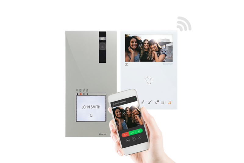 Video portero color, tecnología IP, placa Quadra + monitor Mini Hands Free, con Wifi Video portero color, tecnología IP, placa Quadra + monitor Mini Hands Free, con Wifi
